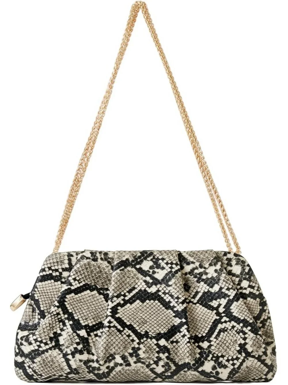 👜Women's Snakeskin Leather Clutch Purse Detachable Metal Chain Crossbody Bag